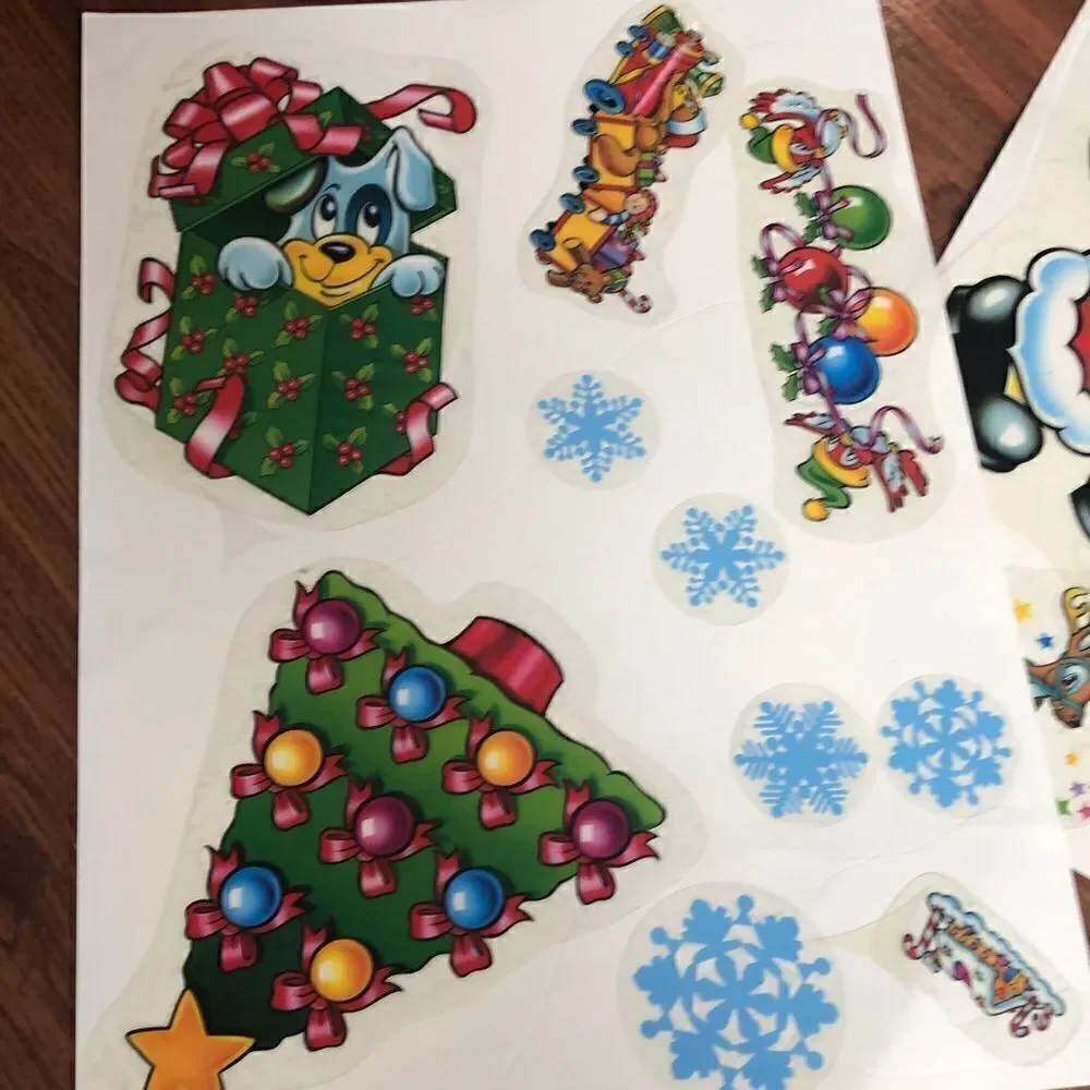 Vintage 70s 80s vinyl decal ￼ Christmas window stick on vinyl Five sheets
